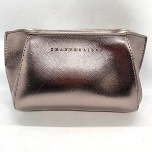 Chantecaille Metallic Rose Gold Cosmetic Makeup Zip Pouch Bag EUC